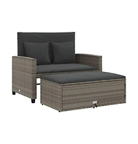 vidaXL Patio Sofa with Cushions 2-Seater Gray Poly Rattan