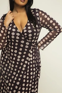 Fashion-szn Curve Women's Polka Dot Wrap Midaxi Dress