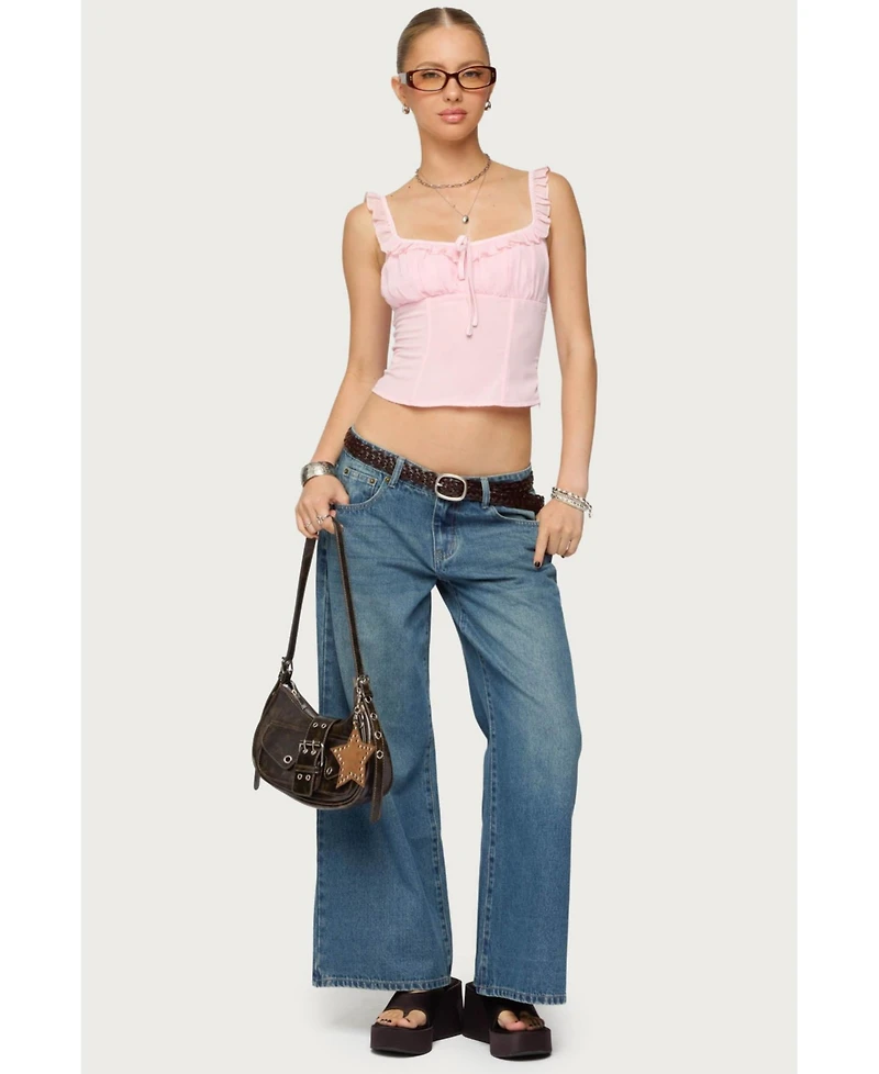 Edikted Womens Vyxen Vintage Washed Low Rise Jeans
