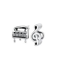 Bling Jewelry Set of 2 Grand Piano & G Clef Musician Charm Bead Oxidized Sterling Silver
