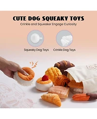 Nocciola 10 Pcs Bread Dog Toy Set with a Grocery Bag,Christmas gift, Crinkle Squeaky Plush Puppy Toys