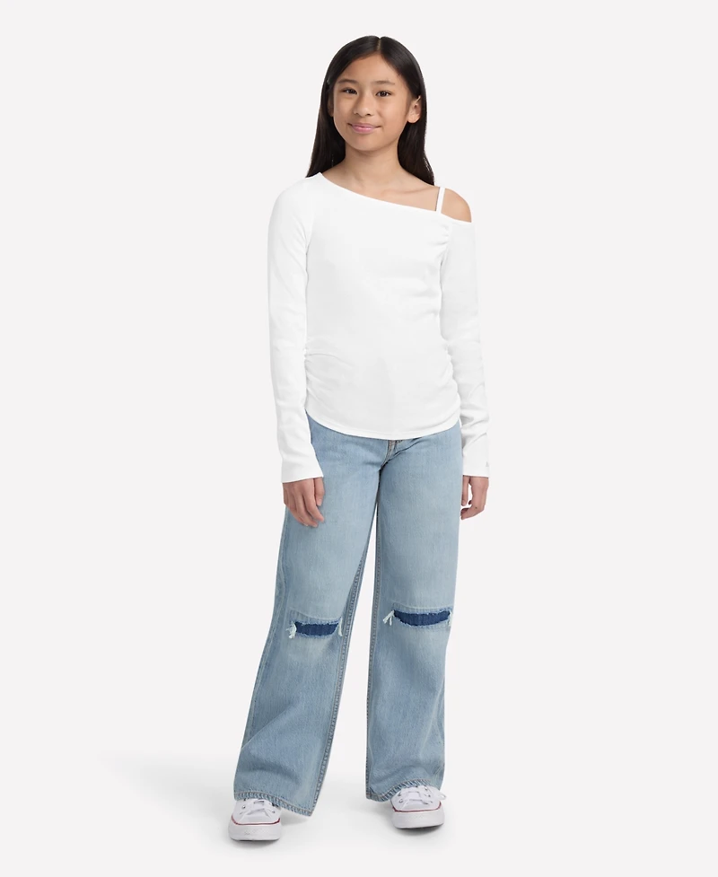 abercrombie kids Girls Asymmetrical Ruched Long Sleeve T-Shirt