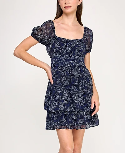 Trixxi Juniors' Chiffon Printed Short Fit & Flare Dress