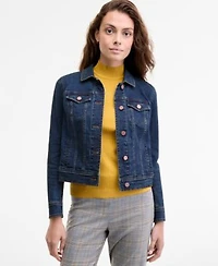 Jones New York Womens Denim Trucker Jacket Knit Shell Pull On Pants