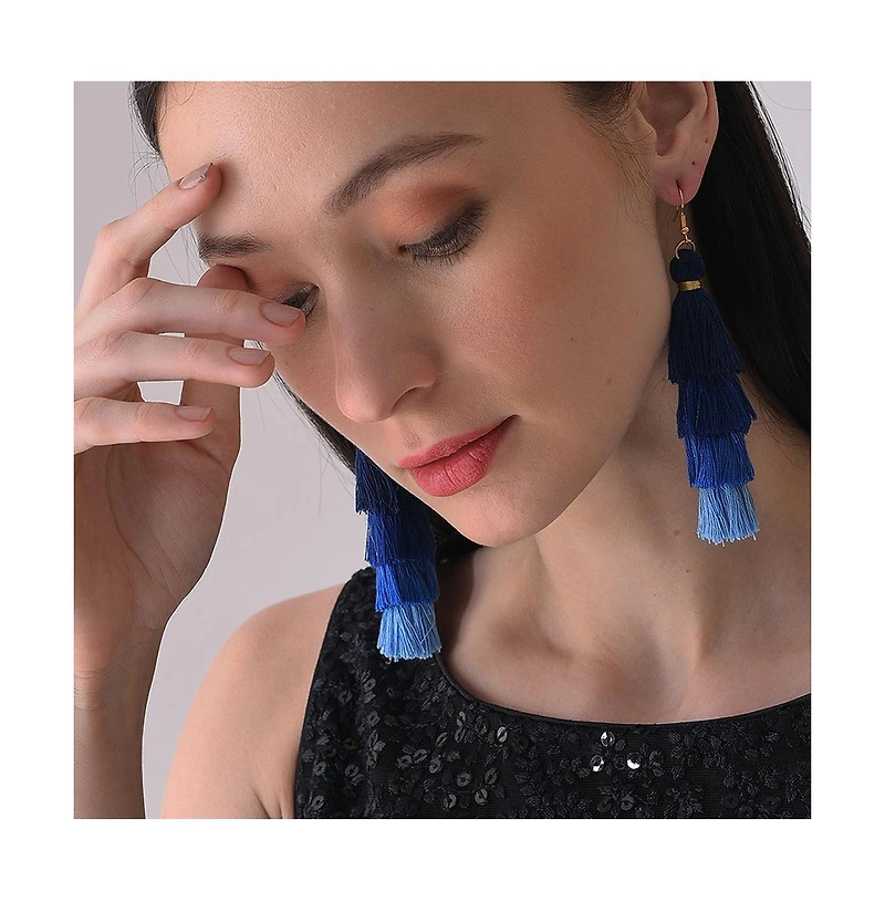 Sohi Women's Blue Tassel Drop Earrings