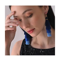 Sohi Women's Blue Tassel Drop Earrings