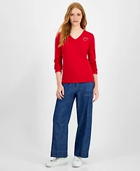 Nautica Jeans Women's Cotton Embellished-Heart Sweater