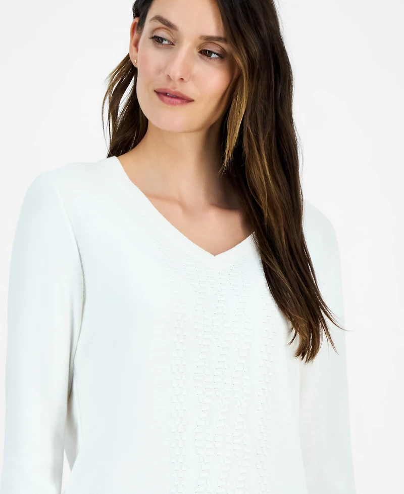 Nautica Jeans Women's Cotton V-Neck Textured Sweater