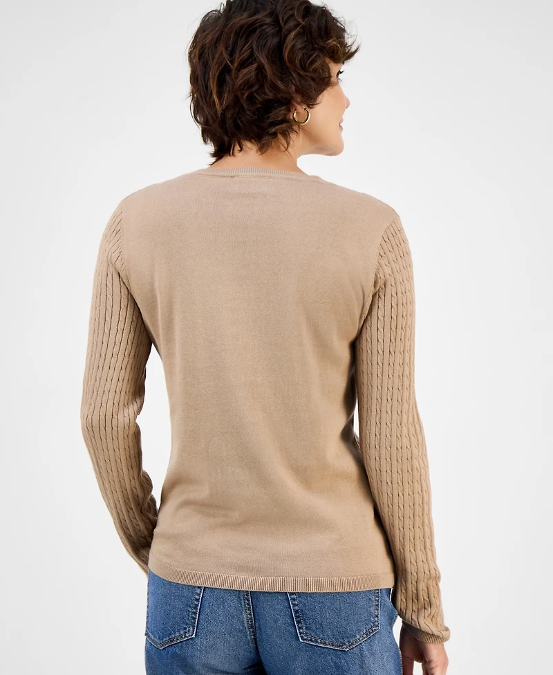 Nautica Jeans Women's V-neck Cable Knit Sweater, Online Only