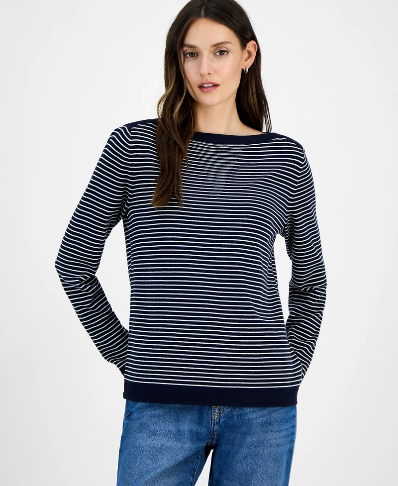 Nautica Jeans Women's Cotton Striped Boat-Neck Sweater