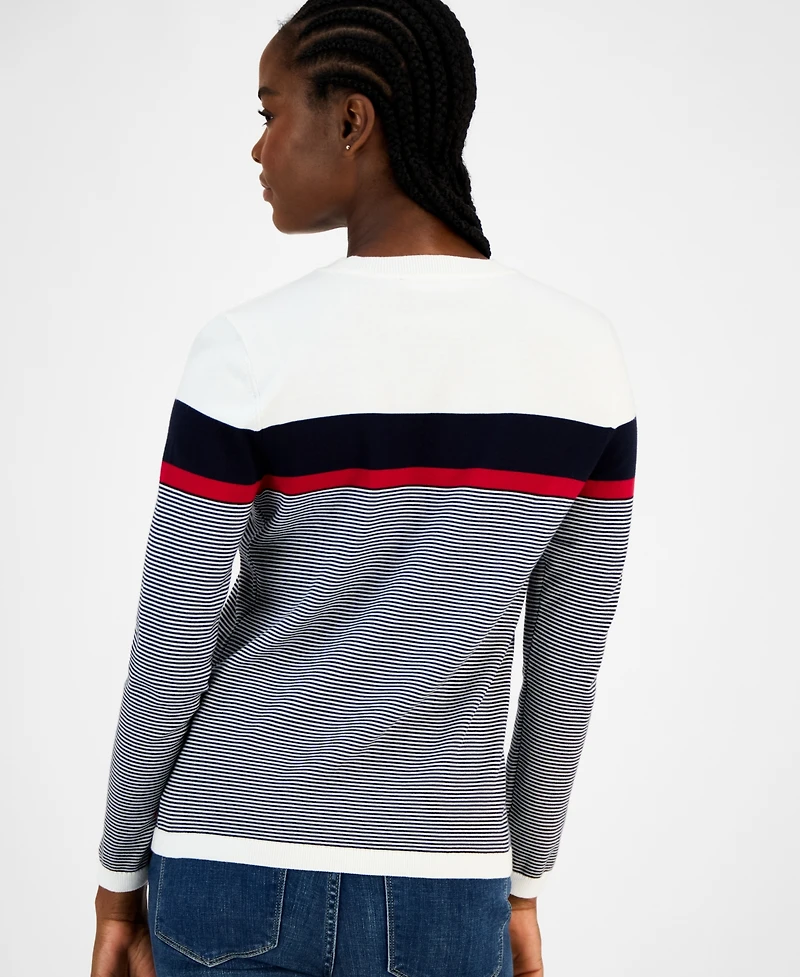 Tommy Hilfiger Women's Cotton Logo Striped Sweater