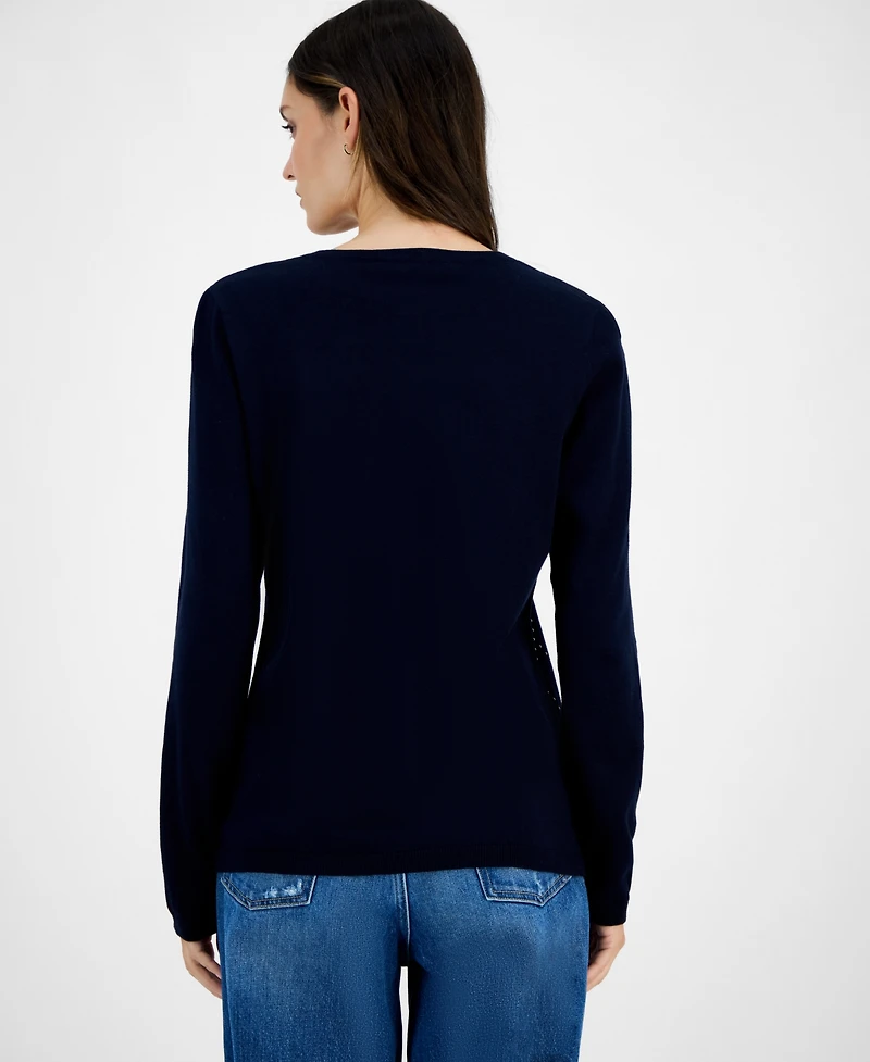 Tommy Hilfiger Women's Studded Argyle Cotton V-Neck Sweater