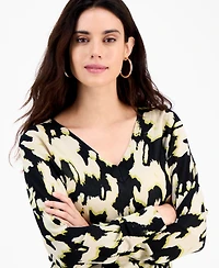 I.n.c. International Concepts Petite Printed Double-v-Neck Long-Sleeve Top, Macy's Exclusive