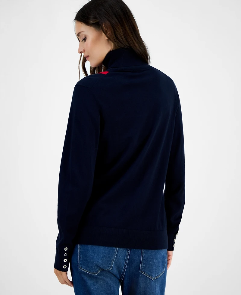 Tommy Hilfiger Women's Cotton Vertical Stripe Turtleneck Sweater