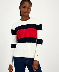 Tommy Hilfiger Women's Cotton Flag Cable Knit Sweater