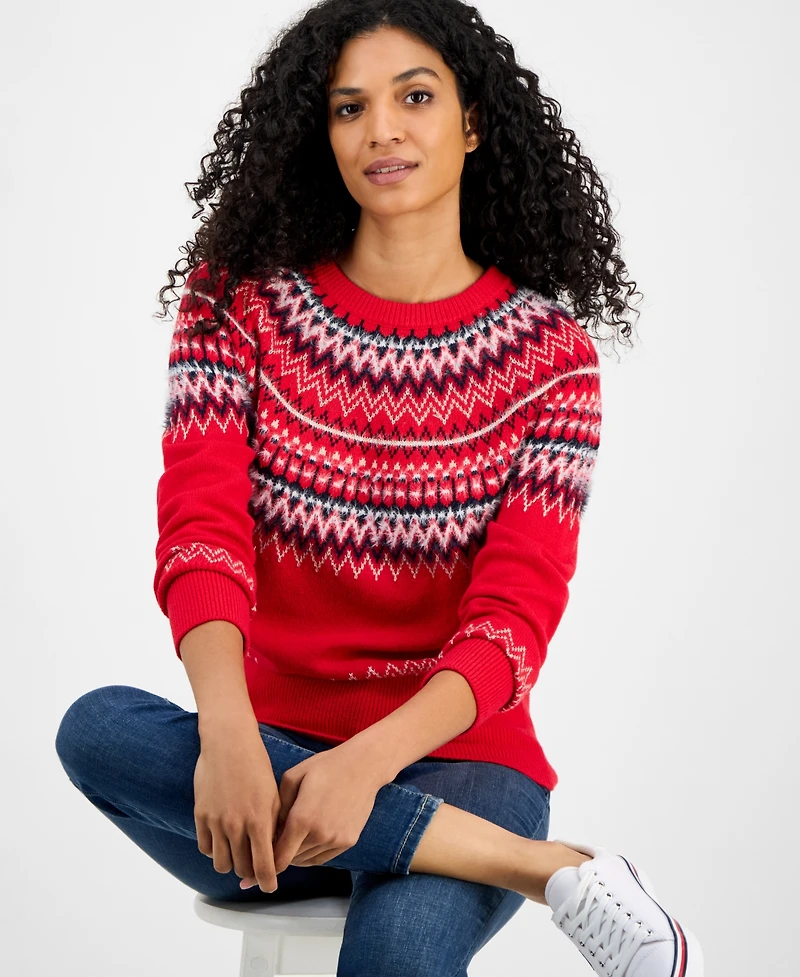 Tommy Hilfiger Women's Round-Neck Long-Sleeve Fair Isle Sweater
