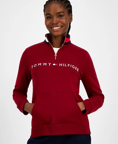 Tommy Hilfiger Women's Quarter Zip Embroidered Logo Sweatshirt