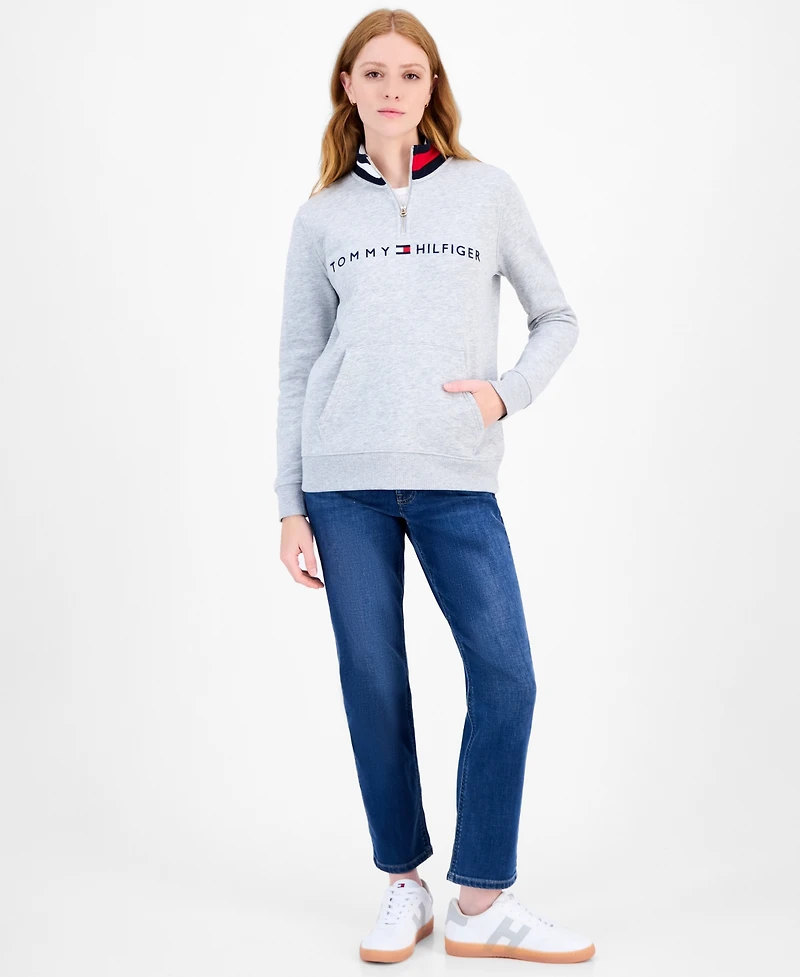 Tommy Hilfiger Women's Quarter Zip Embroidered Logo Sweatshirt