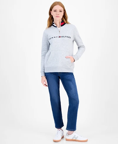 Tommy Hilfiger Women's Quarter Zip Embroidered Logo Sweatshirt