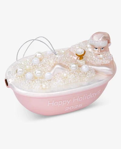 Holiday Lane Pastel Shine Pink Bathtub Santa Ornament, Macy's Exclusive