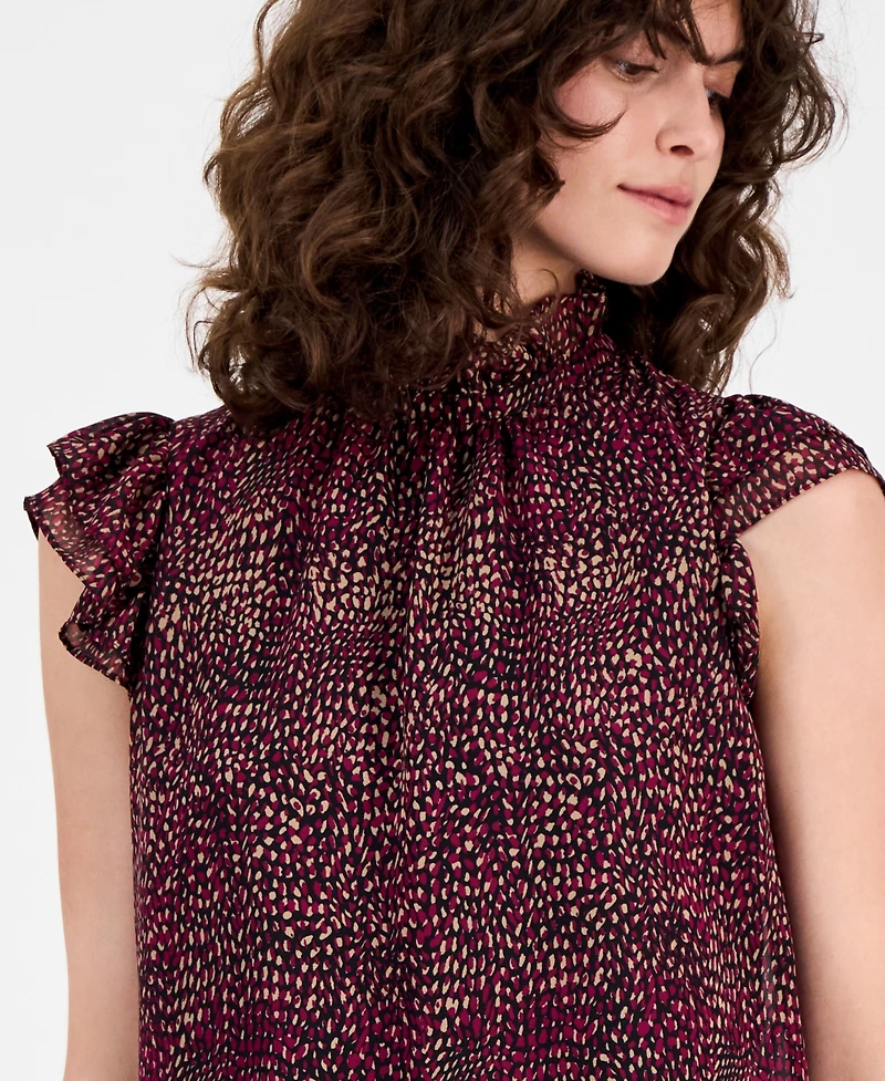 Ak Anne Klein Women's Printed Flutter-Sleeve Top