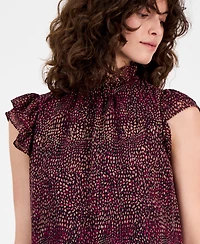 Ak Anne Klein Women's Printed Flutter-Sleeve Top