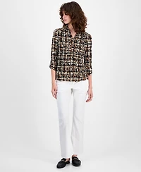 Ak Anne Klein Women's Printed Ruched-Tab Shirt