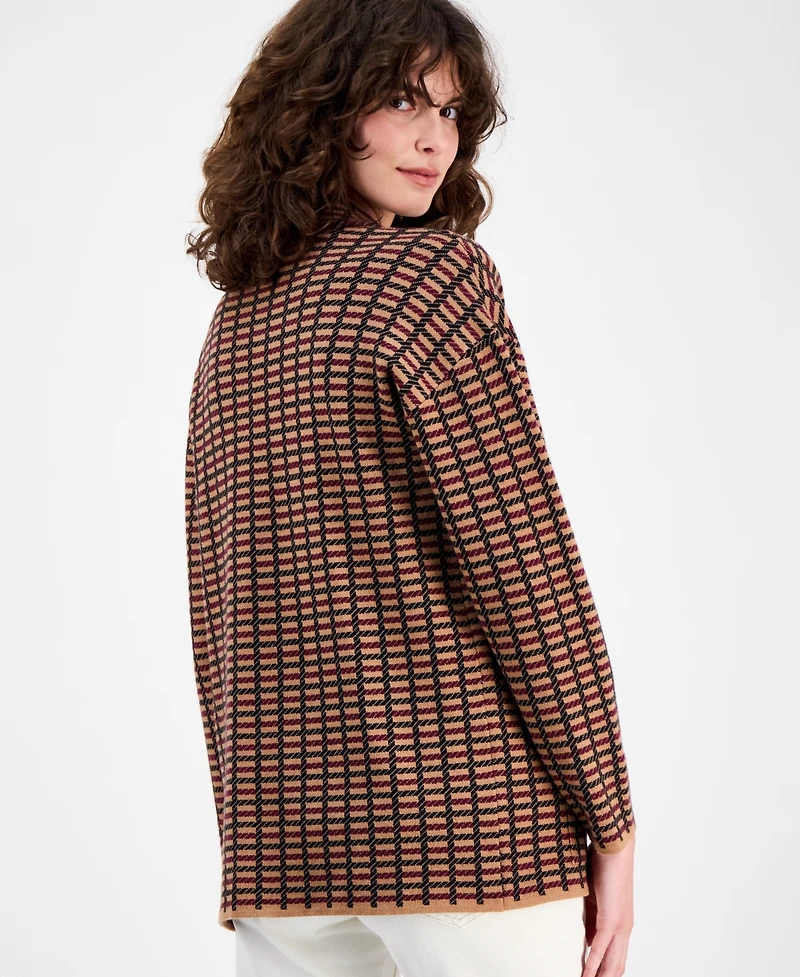 Ak Anne Klein Women's Check Open-Front Jacket