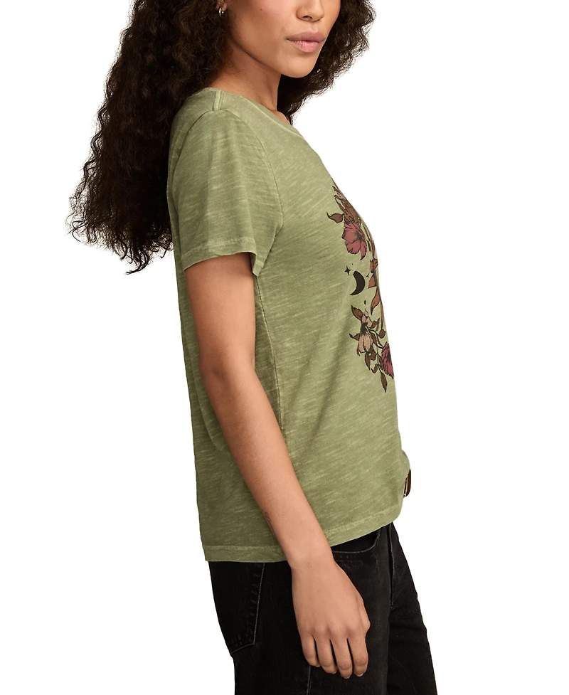 Lucky Brand Women's Cotton Sun & Moon Floral Classic T-Shirt