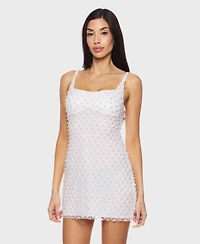 Alex & Sophia Juniors' Faux Pearl Mesh Bodycon Dress