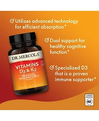 Dr. Mercola Vitamins D3 & K2, 30 Servings, Supports Immune Health