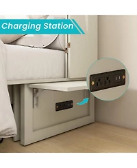 livelylodge Murphy Bed Cabinet, Queen Murphy Bed with Usb and Charging Ports, Murphy Bed Cabinet with Drawer Includes Storage Cabinet for Guest Room