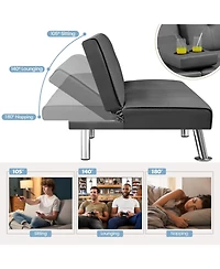 Yaheetech Faux Leather Convertible Futon Sofa Bed with 2 Throw Pillows