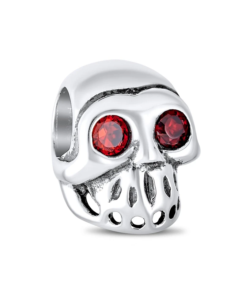 Bling Jewelry Set of 3 Halloween Red Eyes Skeleton Pirate Skull & Solid Bright Orange Spacer Charm Bead Sterling Silver