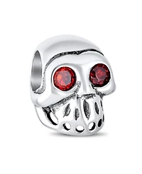 Bling Jewelry Set of 3 Halloween Red Eyes Skeleton Pirate Skull & Solid Bright Orange Spacer Charm Bead Sterling Silver