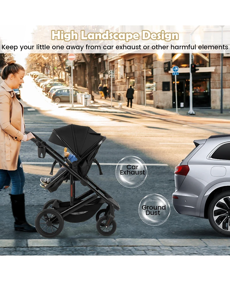Gymax Toddler 3-in-1 Newborn Stroller Folding Convertible High Landscape Stroller