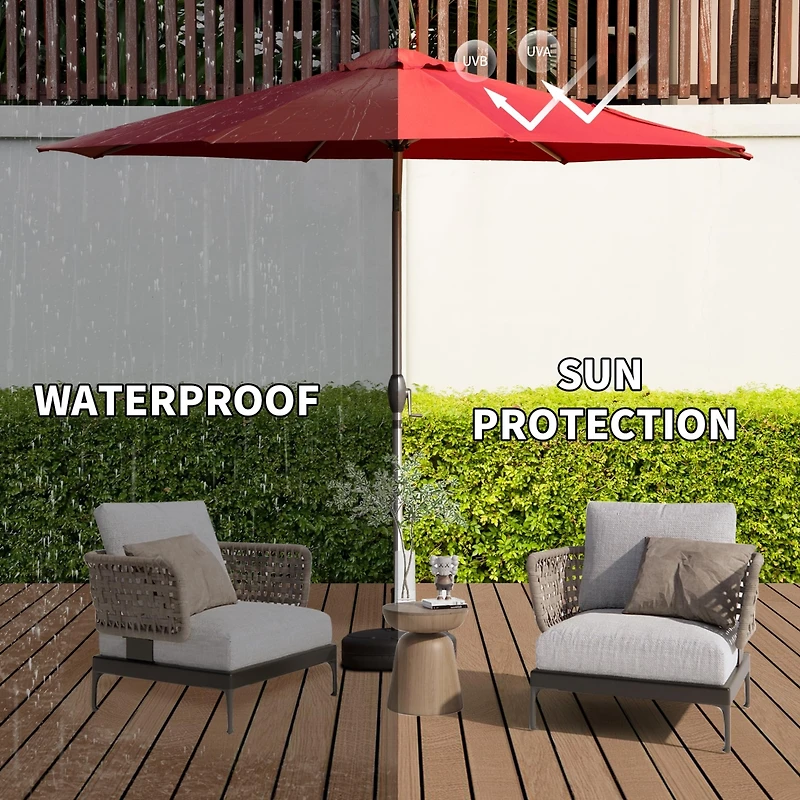 Flynama Outdoor 9FT Patio Table Waterproof Umbrella, Outdoor Table Umbrella with Push Button Tilt and Crank