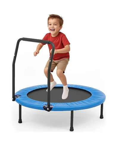 Sugift Kids Trampoline Rebounder with Padded Handrail, Foldable Mini Indoor Trampoline for Toddlers, Balance and Fitness Training