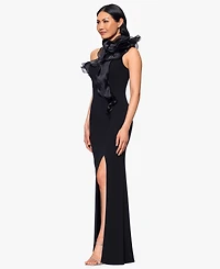 Betsy & Adam Women's Scuba Crepe Organza-Ruffle Long Dress
