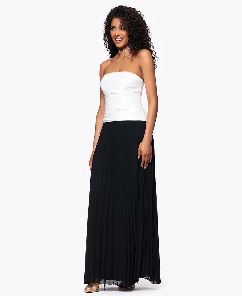Betsy & Adam Women's Colorblocked Strapless Chiffon-Skirt Long Dress