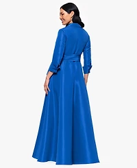 Betsy & Adam Women's Taffeta Ruffled Long Wrap Dress