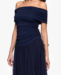 Betsy & Adam Women's Off-The-Shoulder Long Sheath Dress