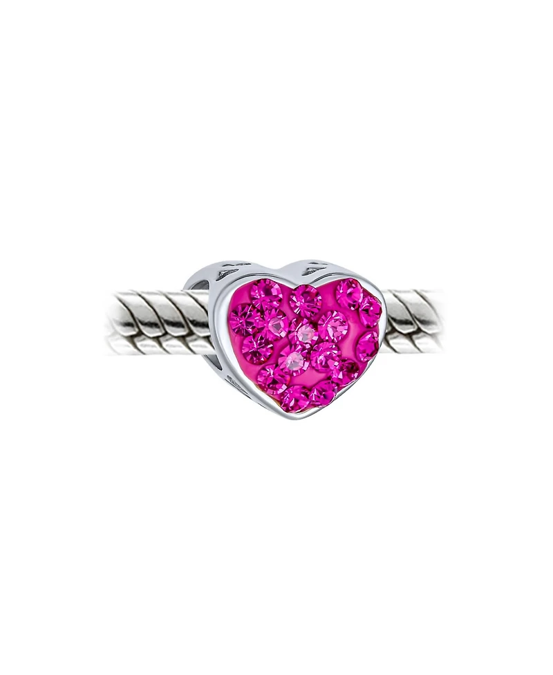 Bling Jewelry Set of 2 I Love You Princess Heart & Solid Pink Crystal Bead Charm Sterling Silver for Bracelet