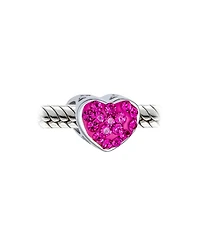 Bling Jewelry Set of 2 I Love You Princess Heart & Solid Pink Crystal Bead Charm Sterling Silver for Bracelet