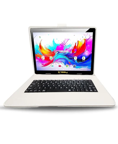 Linsay 10.1"Octa Core 256GB Storage Android 15 Tablet with White Crocodile Style Keyboard