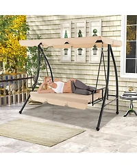 Gymax Outdoor Swing Chair Glider Patio Hammock Converting Flatbed w/ Adjustable Canopy