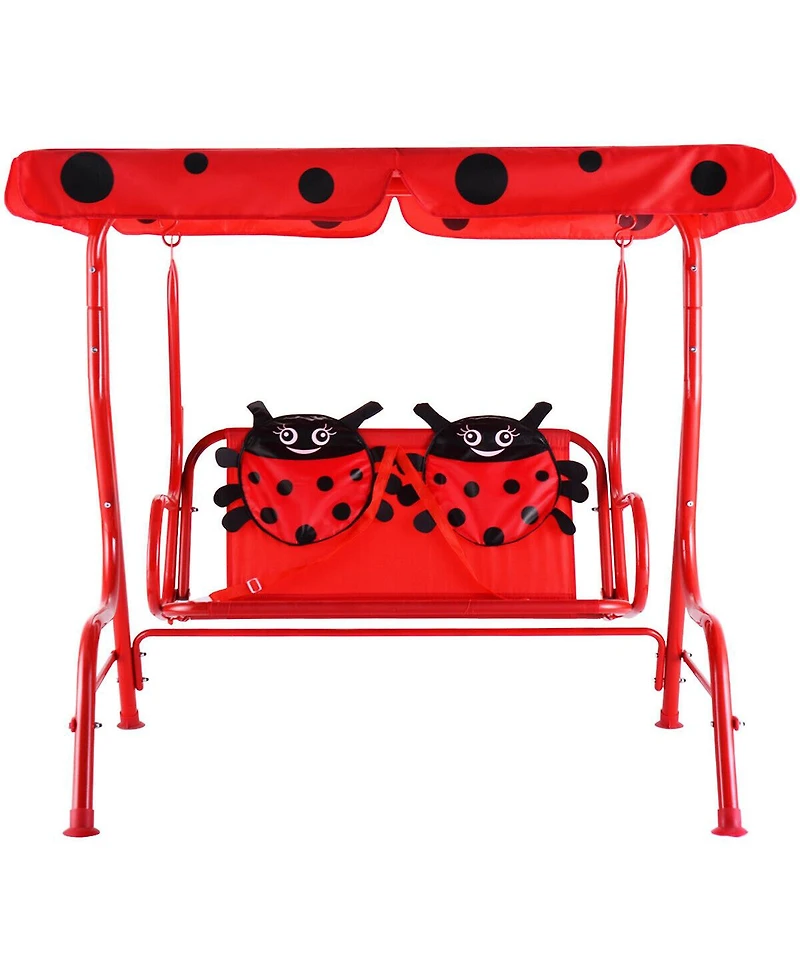 Gymax Kids Patio Porch Bench Swing w/ Safety Belt Canopy Outdoor Furniture