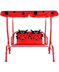Gymax Kids Patio Porch Bench Swing w/ Safety Belt Canopy Outdoor Furniture