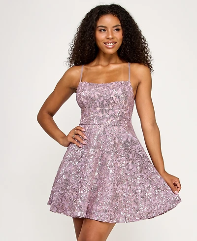 Emerald Sundae Juniors' Sequined Lace Fit & Flare Dress