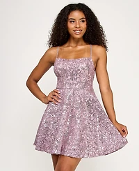 Emerald Sundae Juniors' Sequined Lace Fit & Flare Dress